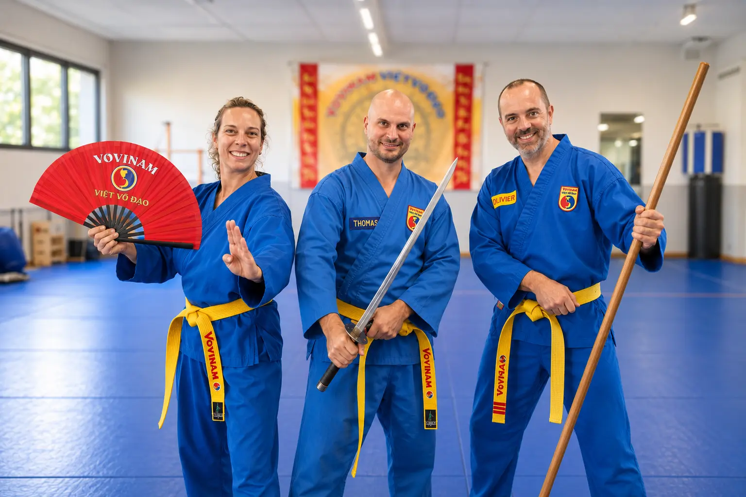 Hélène, Thomas et Olivier, professeurs de Vovinam Viet Vo Dao à Montpellier et Grabels